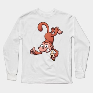 Happy Monkey With Banana Long Sleeve T-Shirt